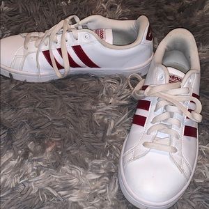 Red and white superstar adidas